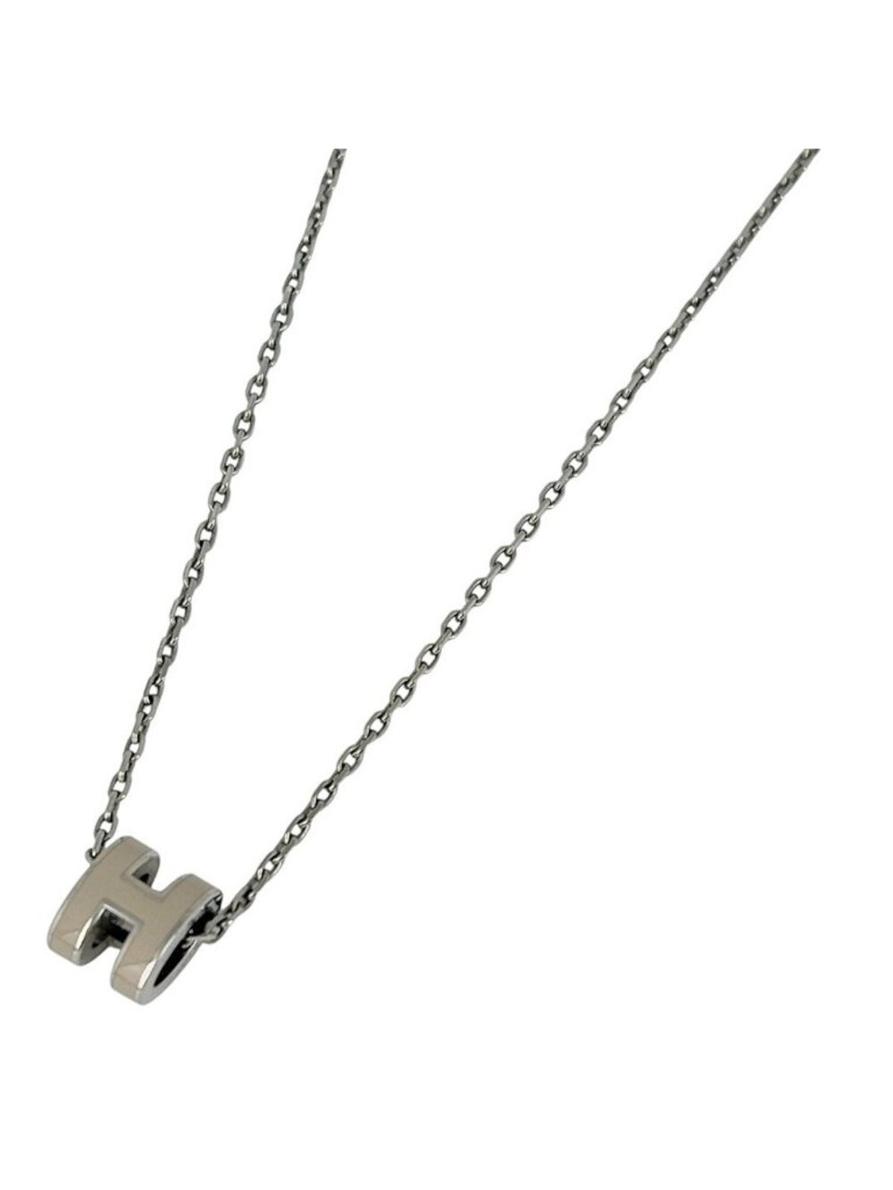 Hermes Necklace Mini Pop H Metal Silver Beige